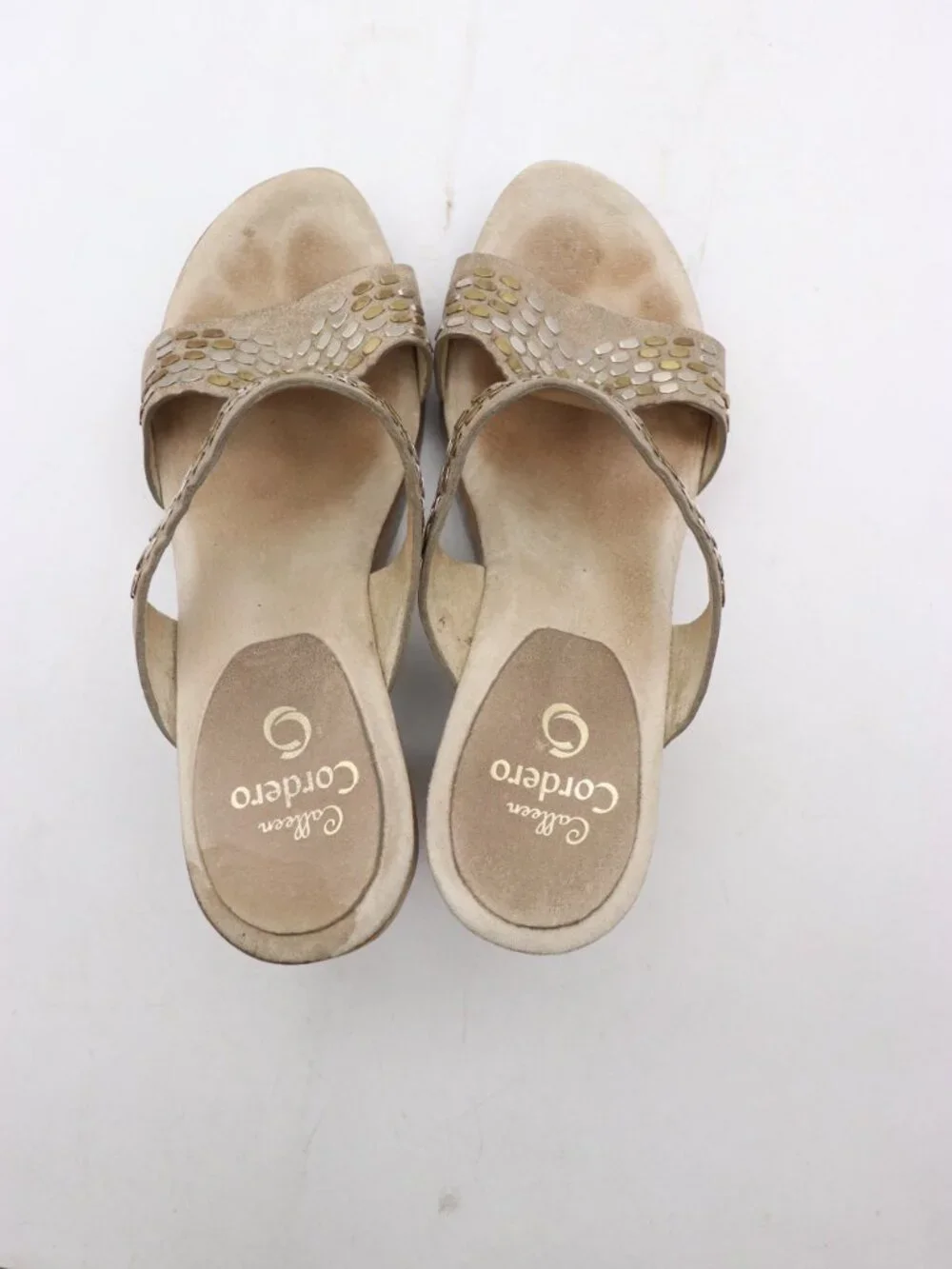 Calleen Cordero Women's Size 8 Studded Beige Leather Platform Sandal Heels